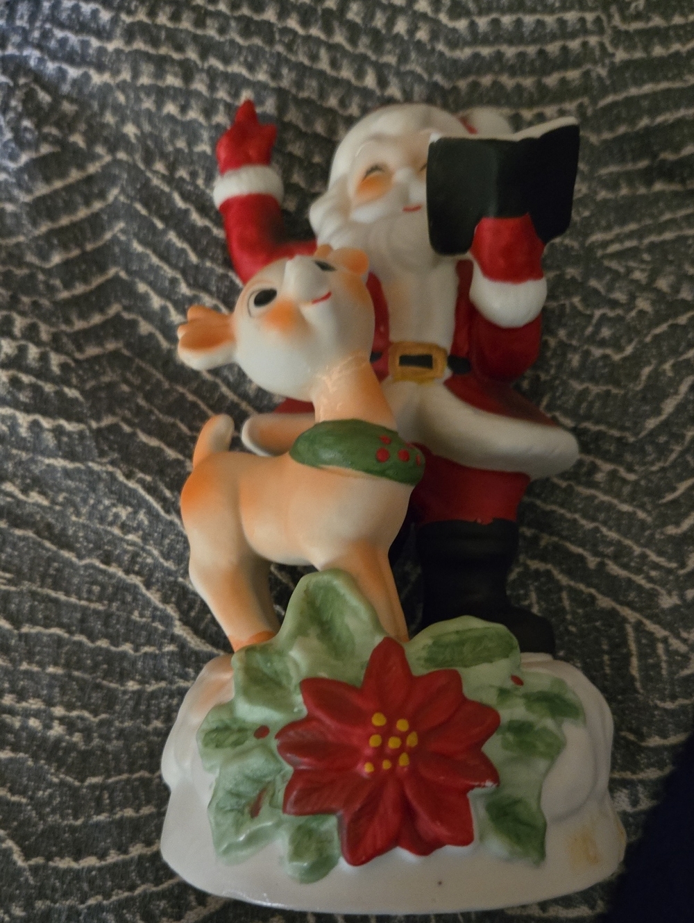 Red and Green Santa & Reindeer Holiday Figurine/Musical